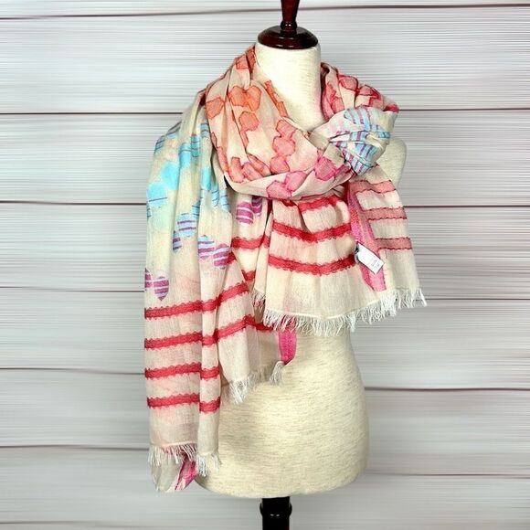 Echo Cotton Large Wrap Oblong Scarf Beach Cover Beige Blue Pink Orange - Picture 4 of 9